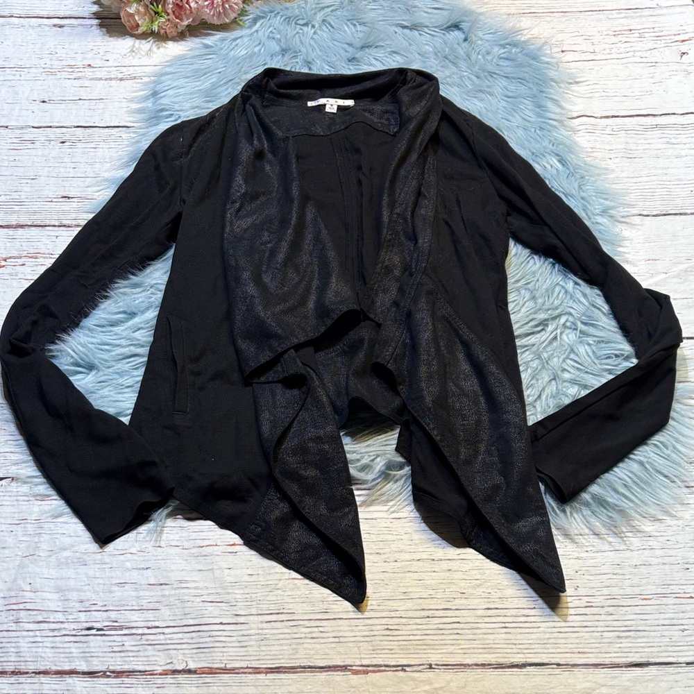 CAbi Black Draped Open-Front Cardigan Mixed Media Black Sz s